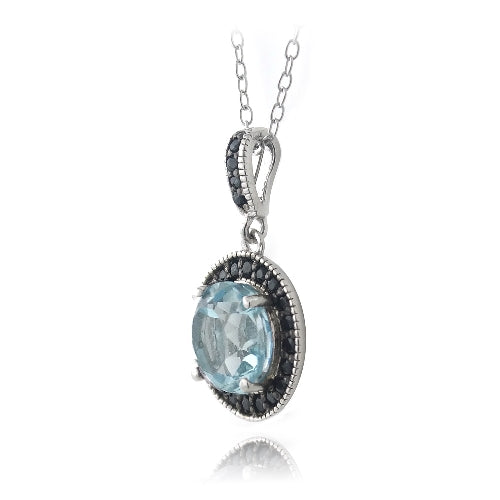 Sterling Silver 3.25ct Blue Topaz & Black Spinel Round Necklace-2