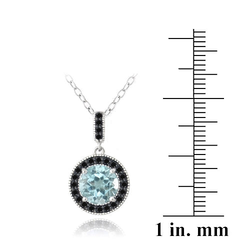 Sterling Silver 3.25ct Blue Topaz & Black Spinel Round Necklace-3