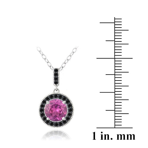 Sterling Silver 3.25ct Created Pink Sapphire & Black Spinel Round Necklace-3