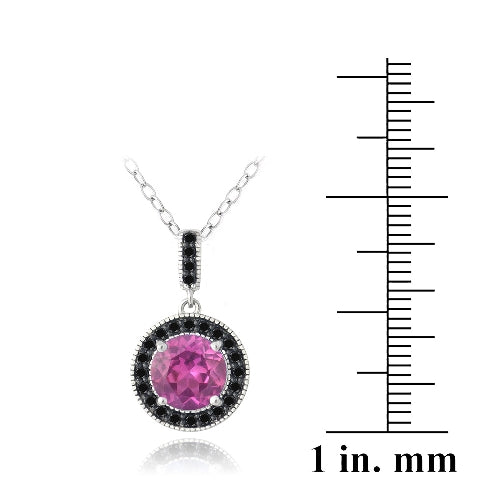 Sterling Silver 3.25ct Created Pink Sapphire & Black Spinel Round Necklace