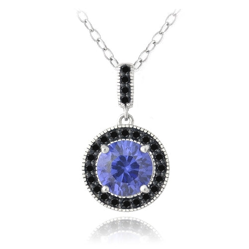 Sterling Silver 2.75ct Created Tanzanite & Black Spinel Round Necklace