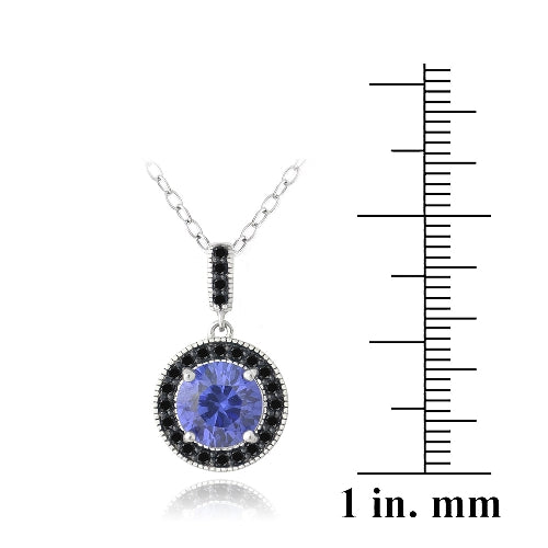 Sterling Silver 2.75ct Created Tanzanite & Black Spinel Round Necklace