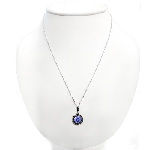 Sterling Silver 2.75ct Created Tanzanite & Black Spinel Round Necklace-4