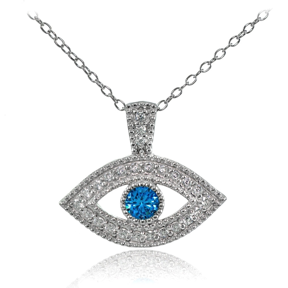 Sterling Silver London Blue Cubic Zirconia Evil Eye Necklace
