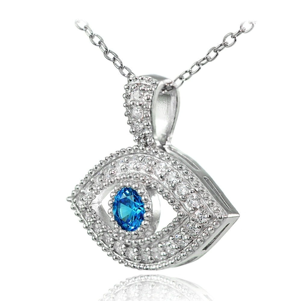 Sterling Silver London Blue Cubic Zirconia Evil Eye Necklace-2