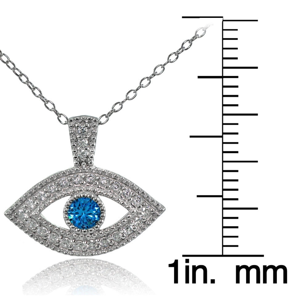 Sterling Silver London Blue Cubic Zirconia Evil Eye Necklace-3