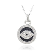 Sterling Silver 1/10ct Black Diamond Round Evil Eye Necklace
