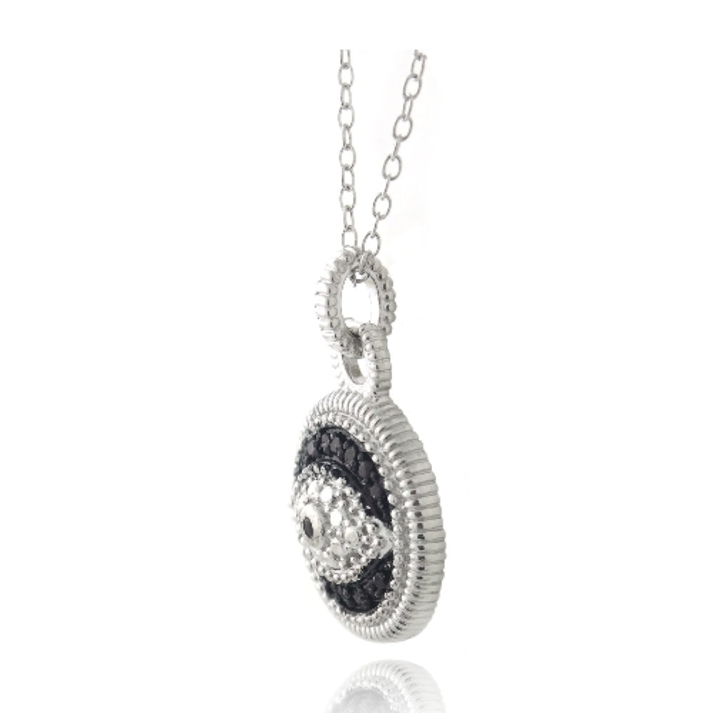 Sterling Silver 1/10ct Black Diamond Round Evil Eye Necklace-3