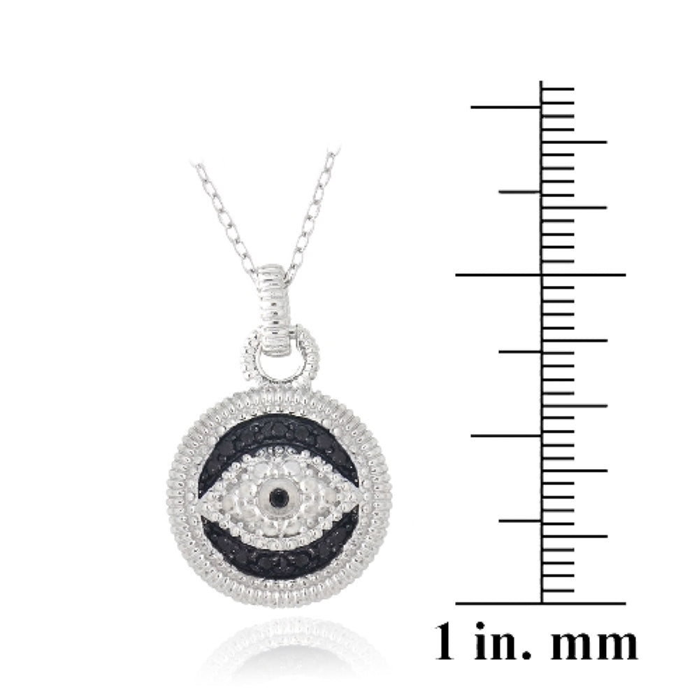 Sterling Silver 1/10ct Black Diamond Round Evil Eye Necklace-4