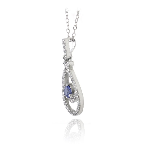 Sterling Silver Tanzanite & Clear CZ Double Teardrop Necklace-2