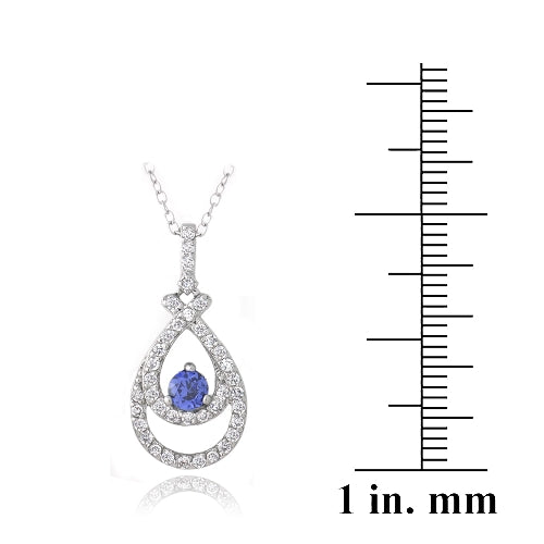 Sterling Silver Tanzanite & Clear CZ Double Teardrop Necklace-3