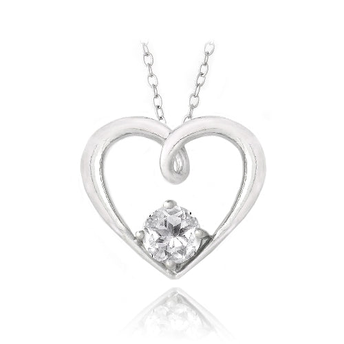 Sterling Silver 1ct White Topaz Open Heart Neckace
