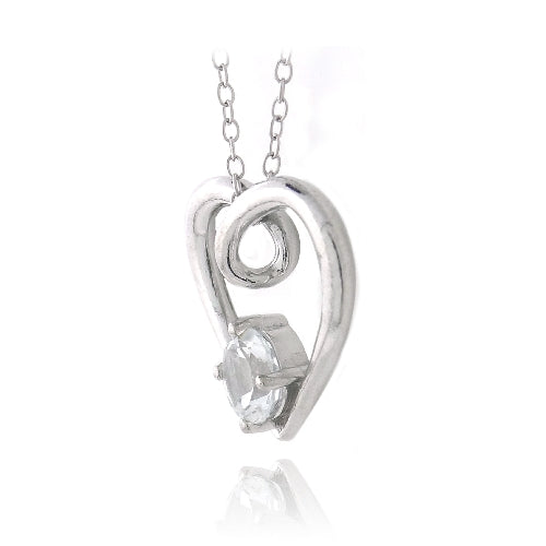 Sterling Silver 1ct White Topaz Open Heart Neckace-2