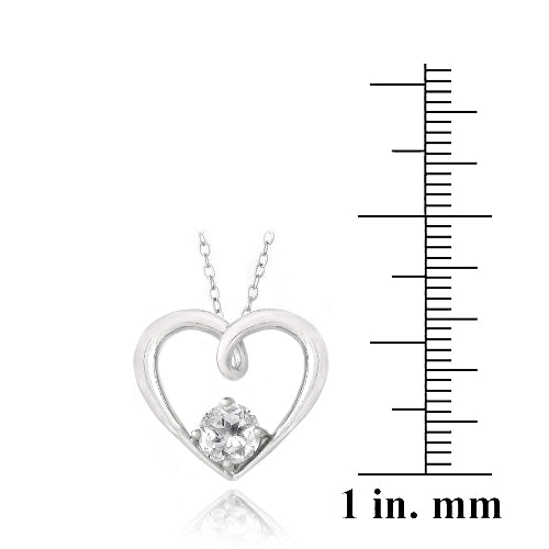 Sterling Silver 1ct White Topaz Open Heart Neckace-3