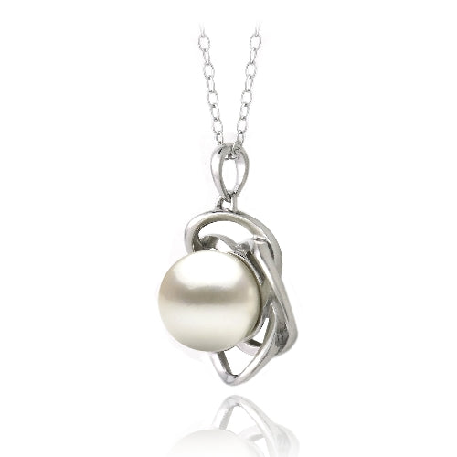 Sterling Silver Freshwater Cultured Pearl Flower Necklace-2