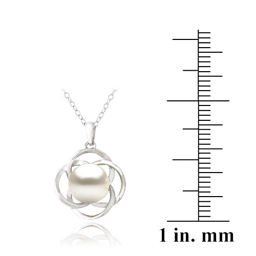 Sterling Silver Freshwater Cultured Pearl Flower Necklace-3