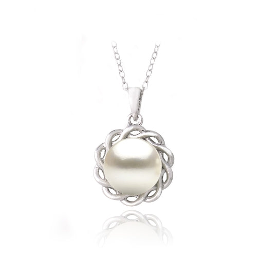 Sterling Silver Freshwater Cultured Pearl Twisted Flower Necklace