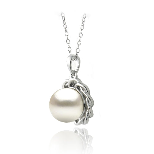 Sterling Silver Freshwater Cultured Pearl Twisted Flower Necklace-2
