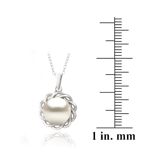 Sterling Silver Freshwater Cultured Pearl Twisted Flower Necklace-3