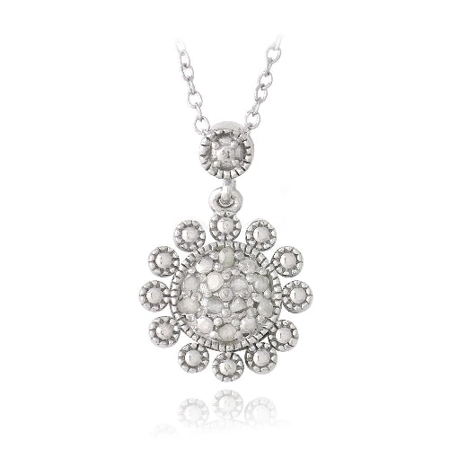 Sterling Silver 1/10ct Diamond Flower Dangle Necklace