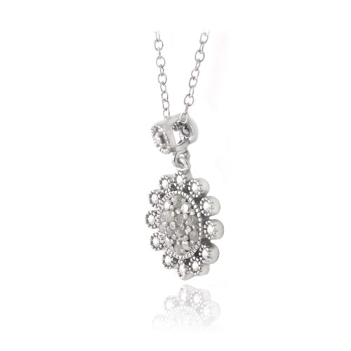 Sterling Silver 1/10ct Diamond Flower Dangle Necklace-2