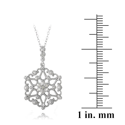 Sterling Silver 1/10ct Diamond Flower Filigree Dangle Necklace-3