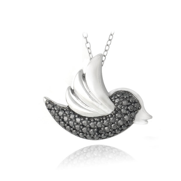 Sterling Silver Black Diamond Accent Flying Bird Necklace