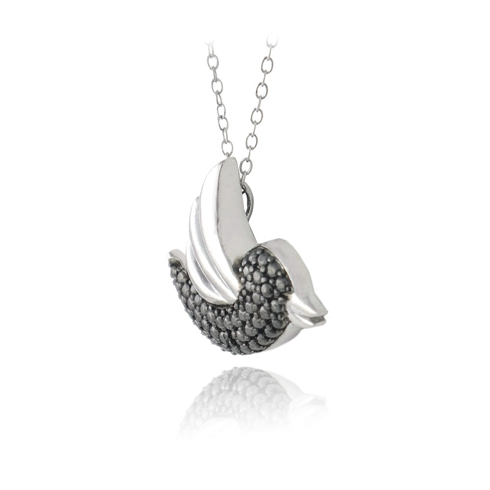 Sterling Silver Black Diamond Accent Flying Bird Necklace-2