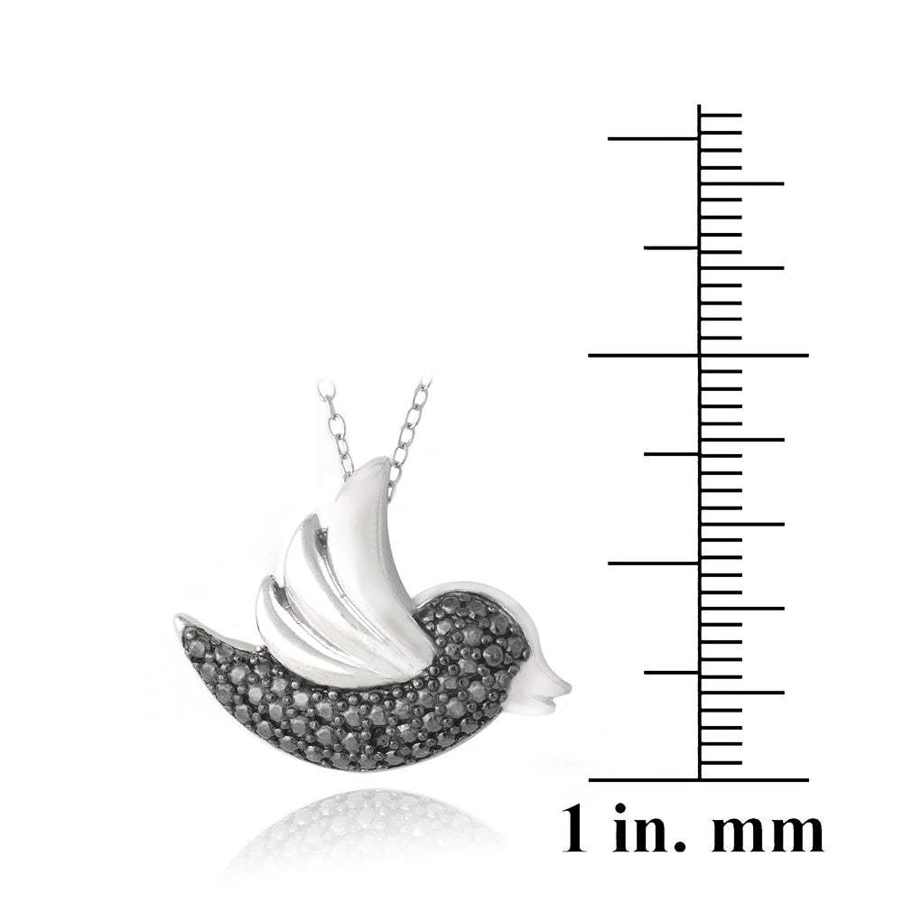 Sterling Silver Black Diamond Accent Flying Bird Necklace-3