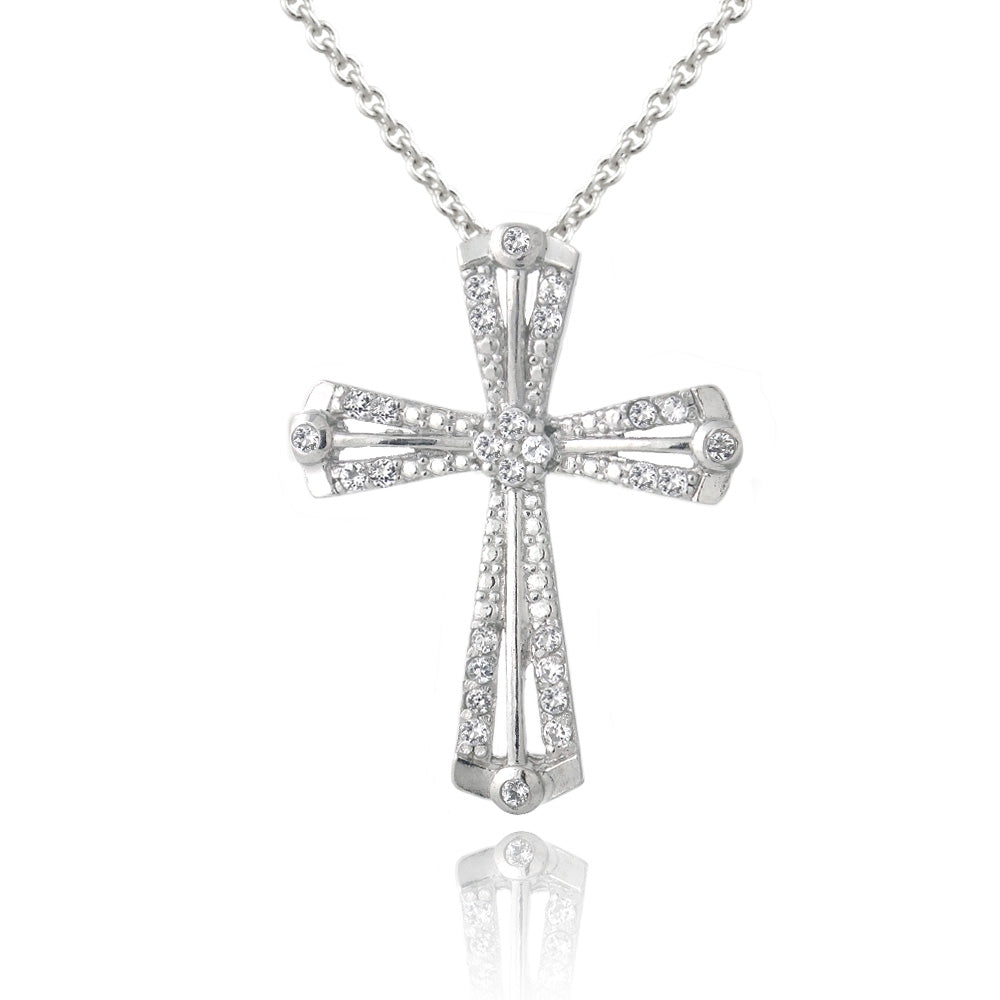 Sterling Silver White Topaz Ribbon Cross Necklace