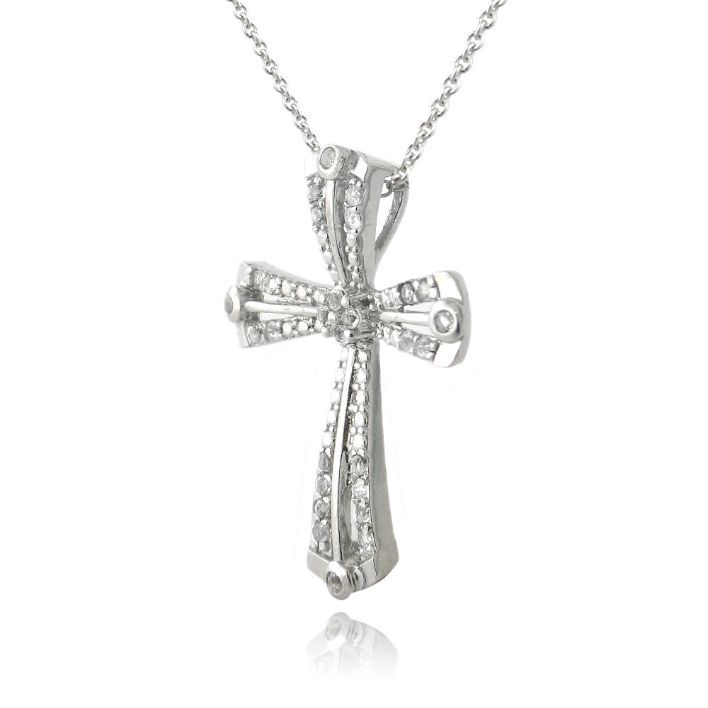 Sterling Silver White Topaz Ribbon Cross Necklace-2