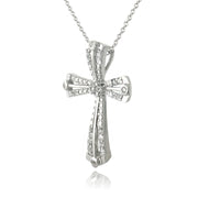 Sterling Silver White Topaz Ribbon Cross Necklace