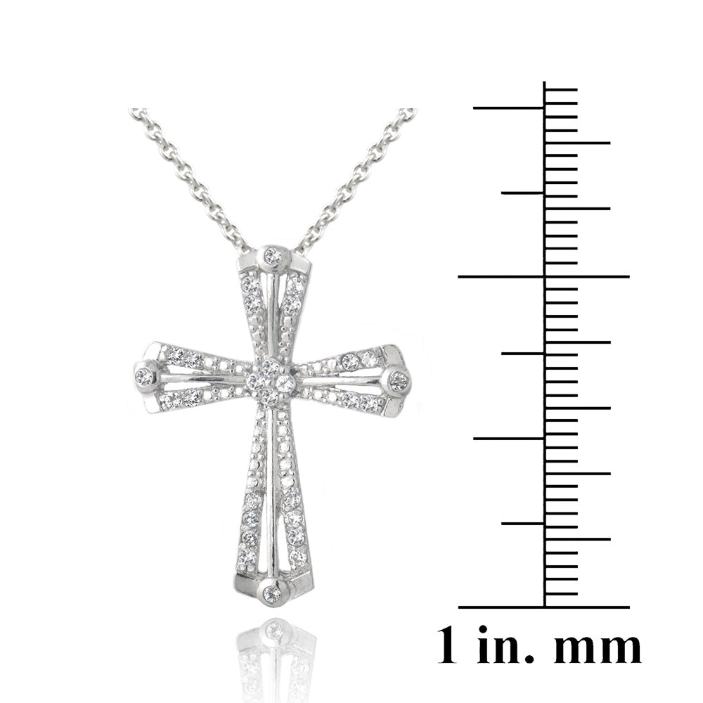 Sterling Silver White Topaz Ribbon Cross Necklace-3