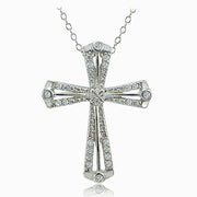 Sterling Silver Cubic Zirconia Cross Ribbon Necklace