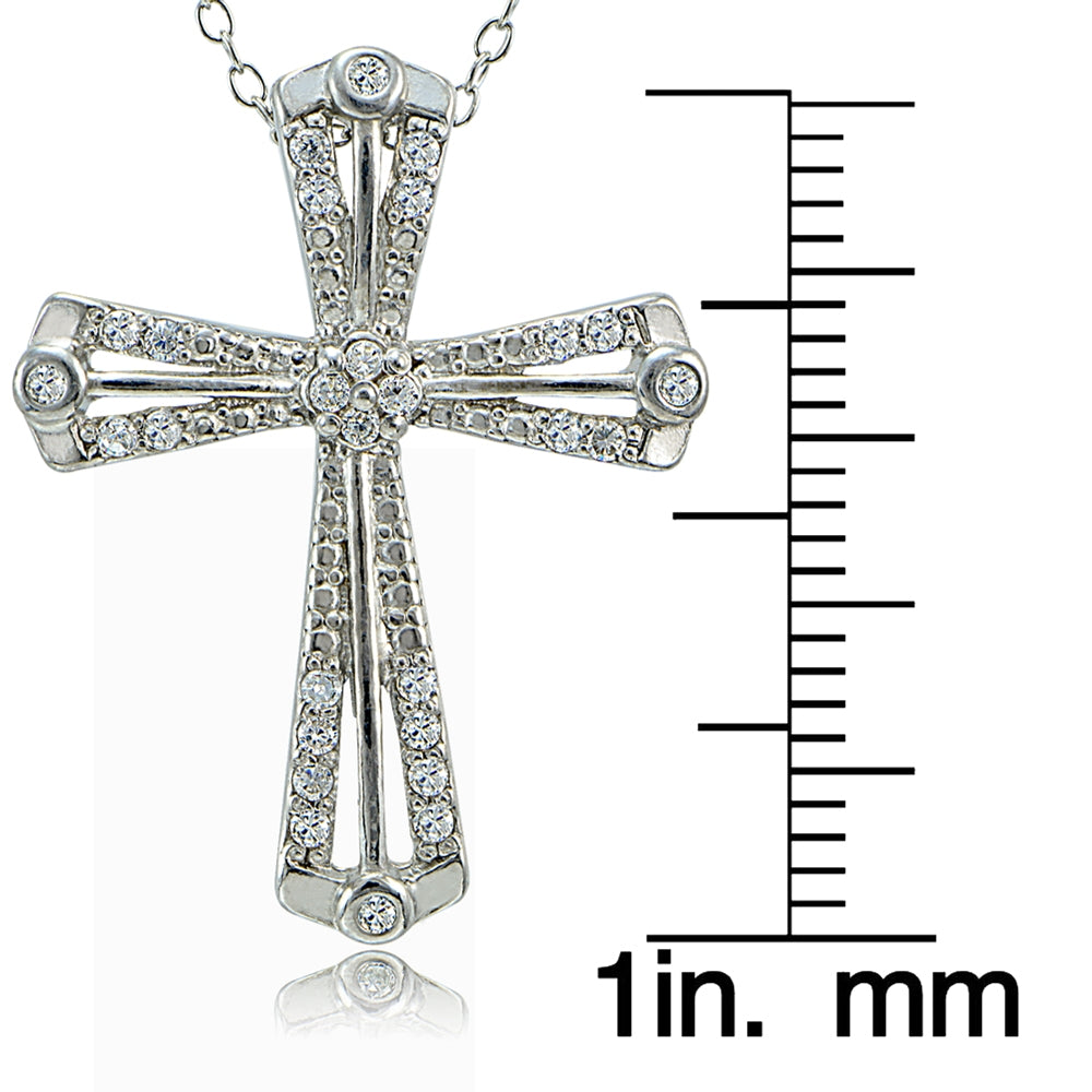 Sterling Silver Cubic Zirconia Cross Ribbon Necklace-3