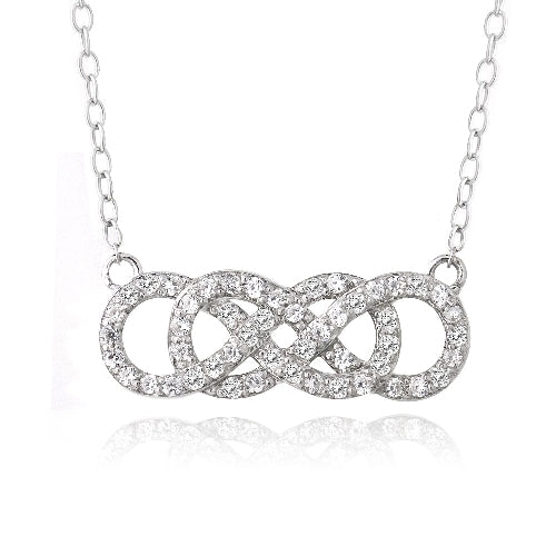 Sterling Silver Cubic Zirconia Double Intertwining Infinity Necklace