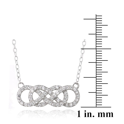 Sterling Silver Cubic Zirconia Double Intertwining Infinity Necklace-3