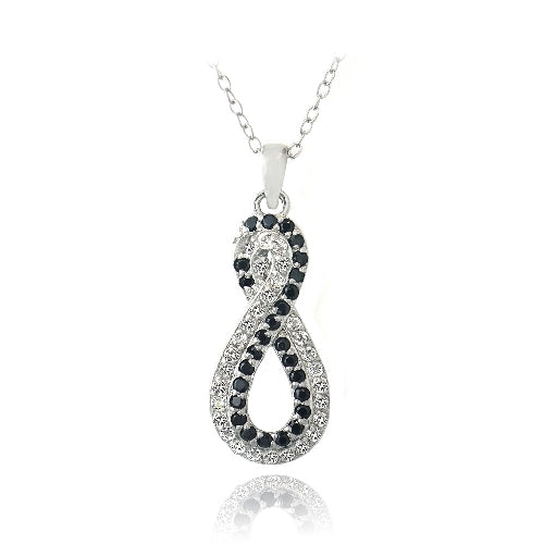 Sterling Silver Black Spinel & White Topaz Infinity Necklace