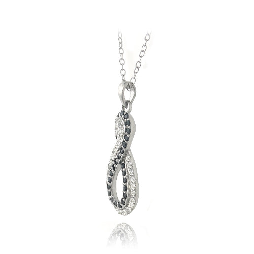 Sterling Silver Black Spinel & White Topaz Infinity Necklace