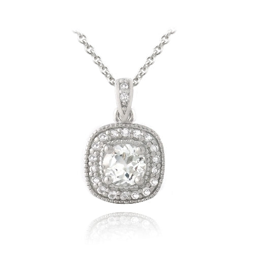 Sterling Silver 1.6ct White Topaz Square Necklace