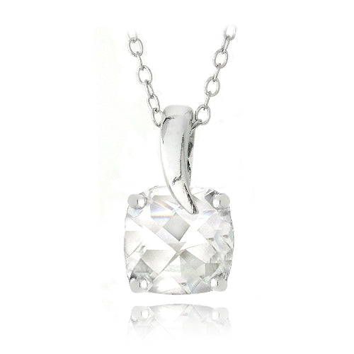 Sterling Silver 3.35ct White Topaz Cushion Cut Curve Necklace