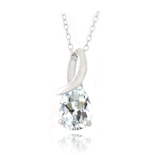 Sterling Silver 2.25ct White Topaz Teardrop Curve Necklace