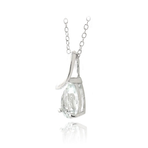 Sterling Silver 2.25ct White Topaz Teardrop Curve Necklace-2
