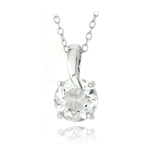 Sterling Silver 2.5ct White Topaz Round Curve Necklace