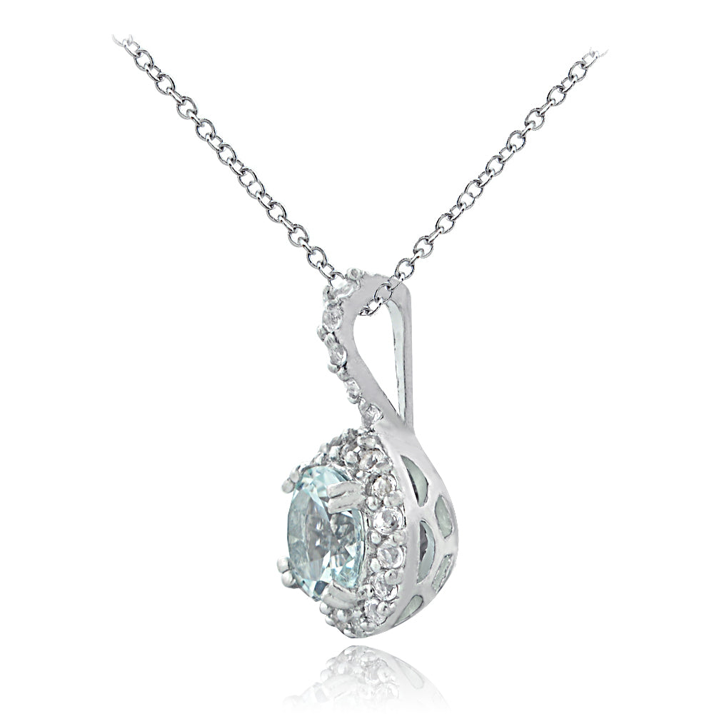 Sterling Silver 1.5ct TGW Aquamarine and White Topaz Solitaire Necklace-2