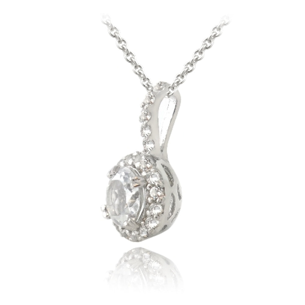 Sterling Silver 1.75ct White Topaz Round Drop Pendant-3