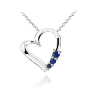 Sterling Silver Created Blue Sapphire Three Stone Floating Heart Necklace