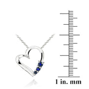Sterling Silver Created Blue Sapphire Three Stone Floating Heart Necklace