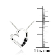 Sterling Silver Black Spinel Three Stone Floating Heart Necklace