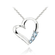 Sterling Silver Blue Topaz Three Stone Floating Heart Necklace